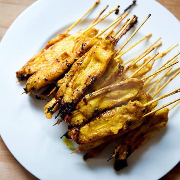 A plate of easy Thai chicken satay.