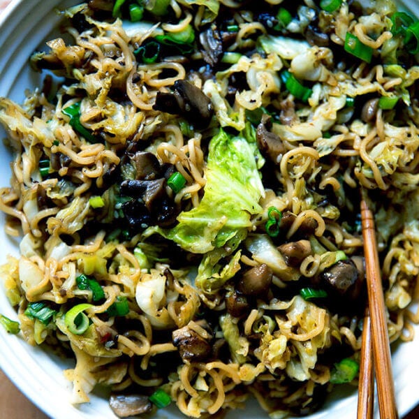 A bowl of one-pot ginger-scallion ramen noodles.