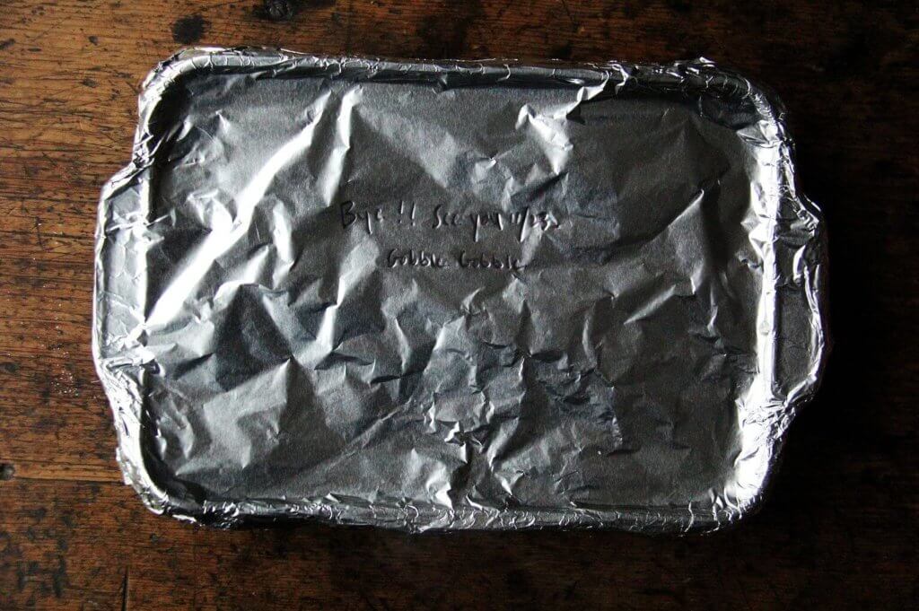 A 9x13-inch pan covered in foil.