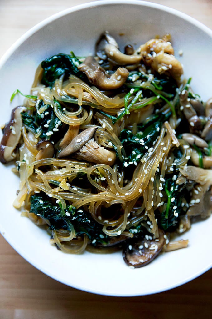 A bowl of japchae.