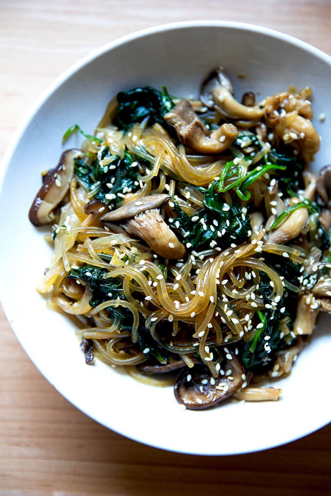 A bowl of japchae.