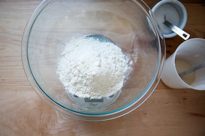 A bow of flour aside yeast and salt.