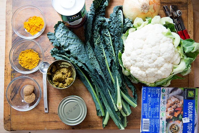 Ingredients for fast vegetarian curry.