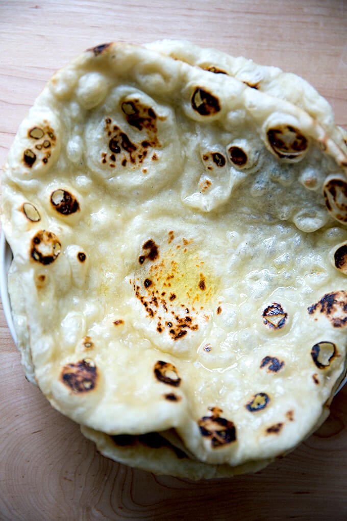 Just baked naan in a bowl.