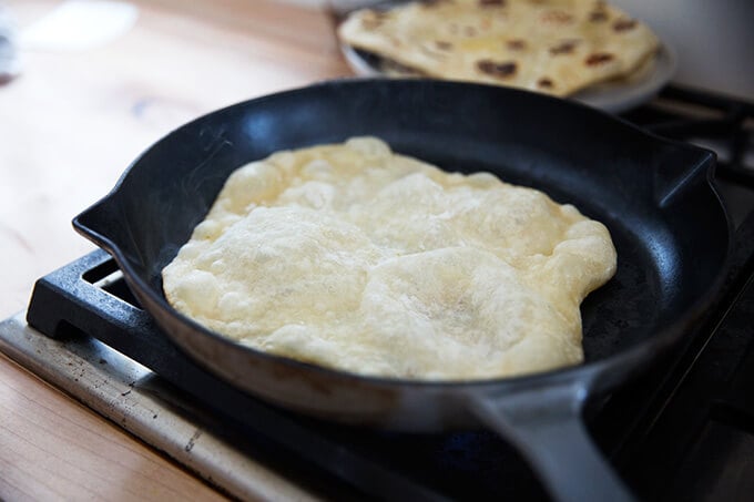 Naan in skillet.