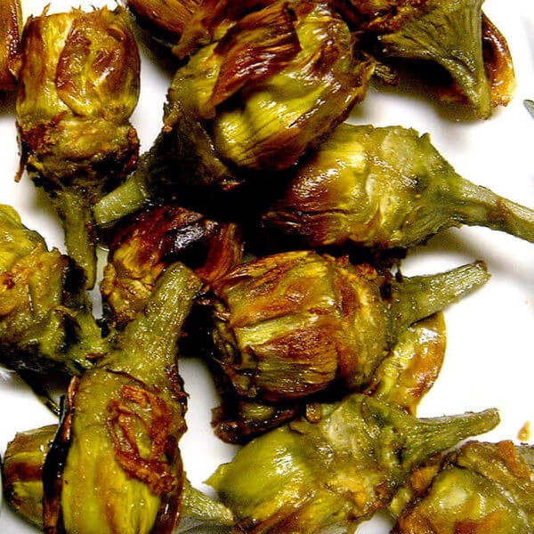 A plate of crispy baby artichokes.