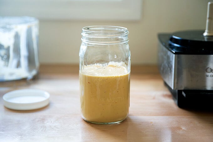 A jar of cashew dressing.