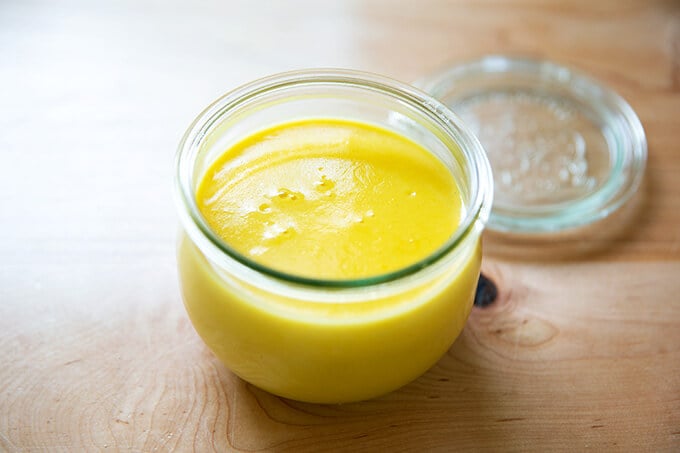 Gramma's mustard sauce in a Weck jar.