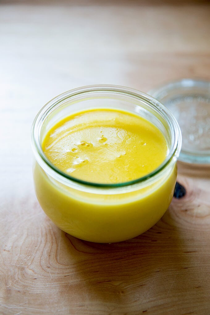 Gramma's mustard sauce in a Weck jar.