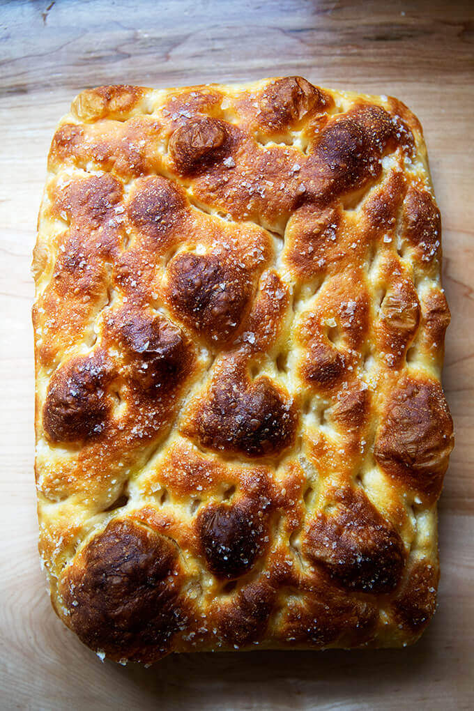 Just-baked sourdough focaccia.