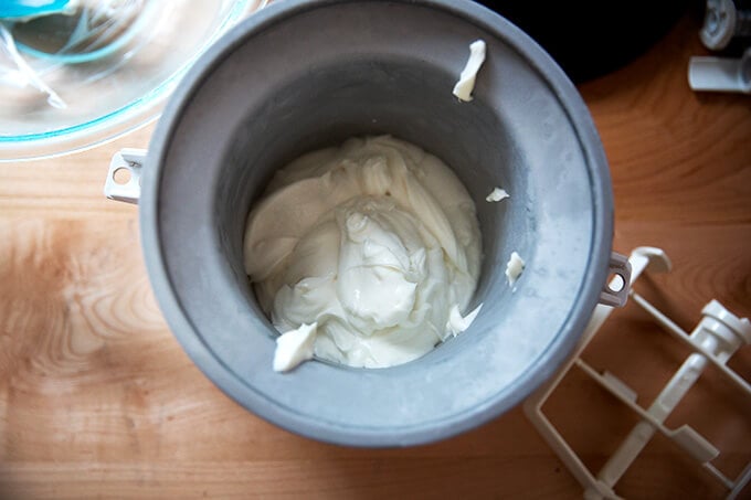 Frozen yogurt in the machine.