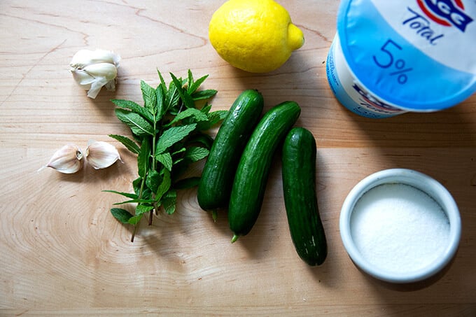 Tzatziki ingredients.