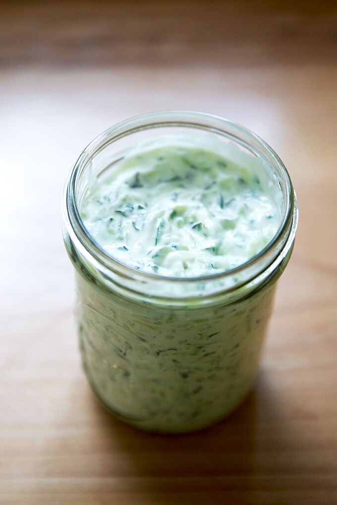 A jar of tzatziki.