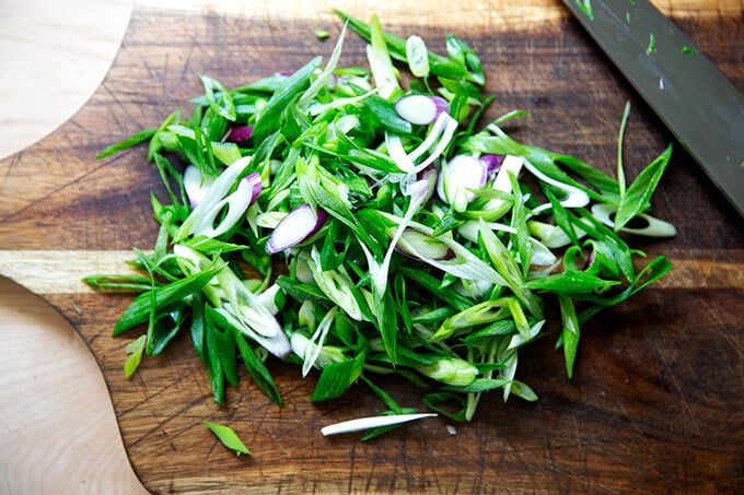 Sliced scallions.