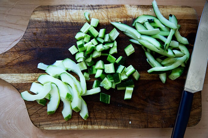Sliced cucumbers.