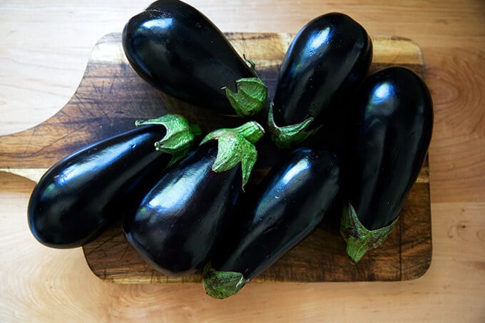 Eggplant on a board.