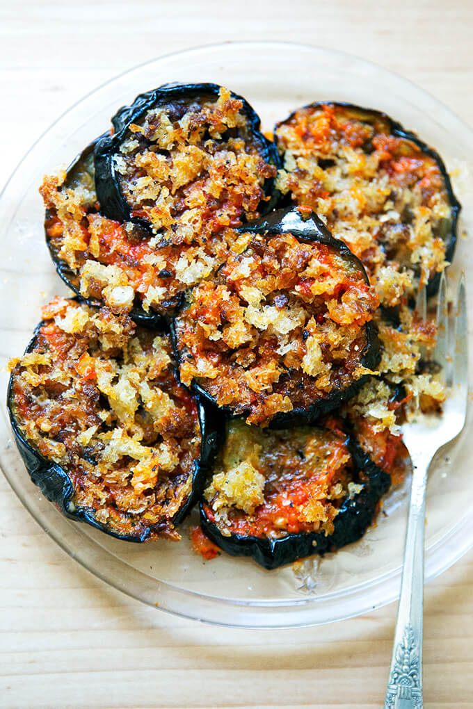 A plate of eggplant parmesan.