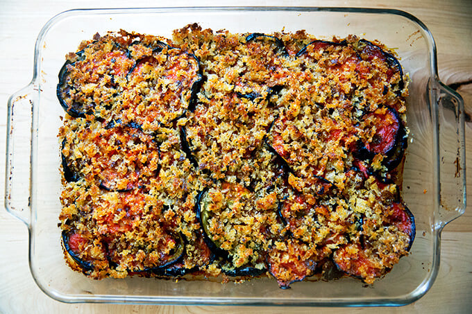 Just baked eggplant parmesan in a 9x13-inch pan.