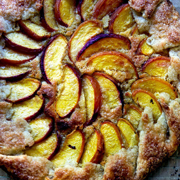 A just-baked peach-frangipane galette.