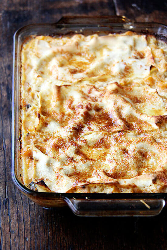 A full pan of butternut squash lasagna.