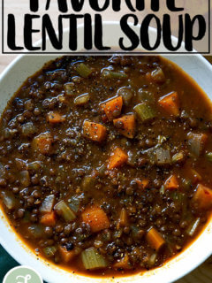 A bowl of lentil soup.