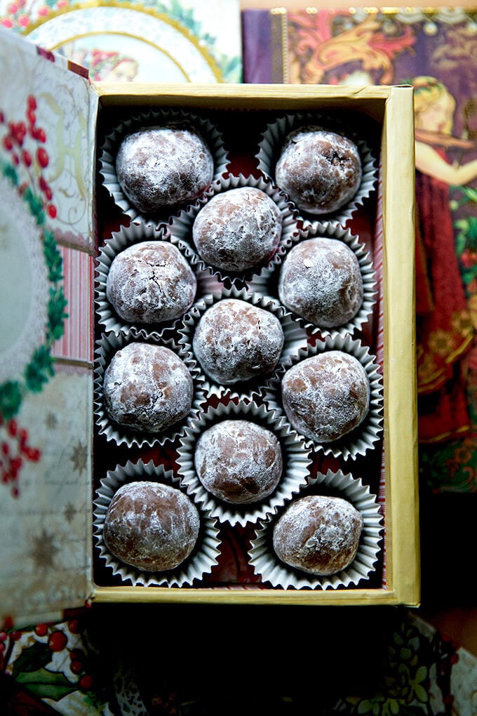 A gift box filled with rum balls.