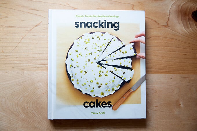 Snacking cakes cookbook on a counter.