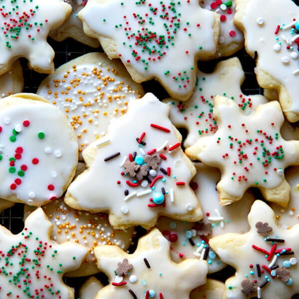 Decorated Christmas cookies.