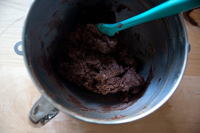 Chocolate sugar cookie dough all mixed together.