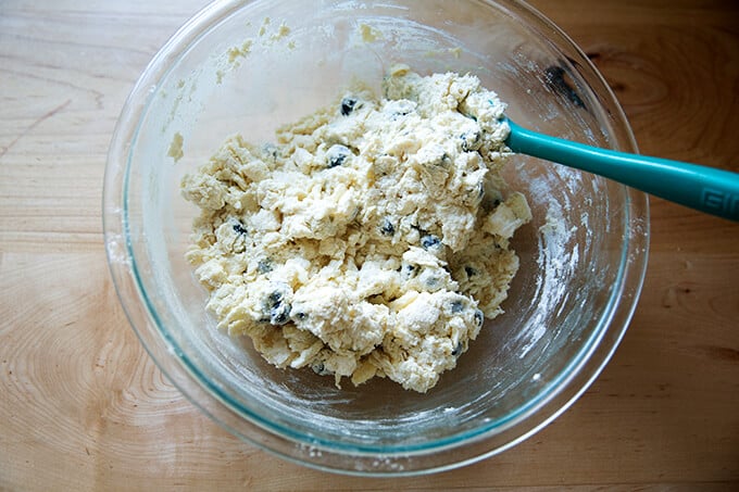 Just-mixed blueberry scone dough.