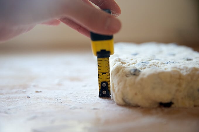 Scone dough 1.5 inches thick.