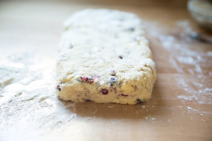 Scone dough ready to be cut.