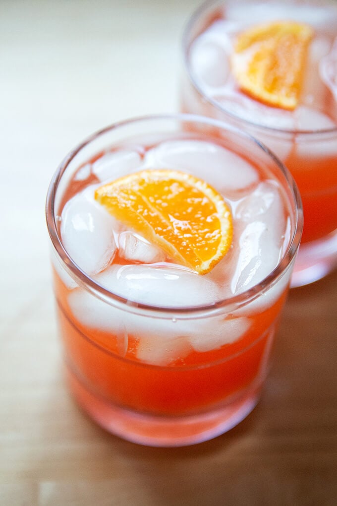 Two glasses of a Tangerine spritz.