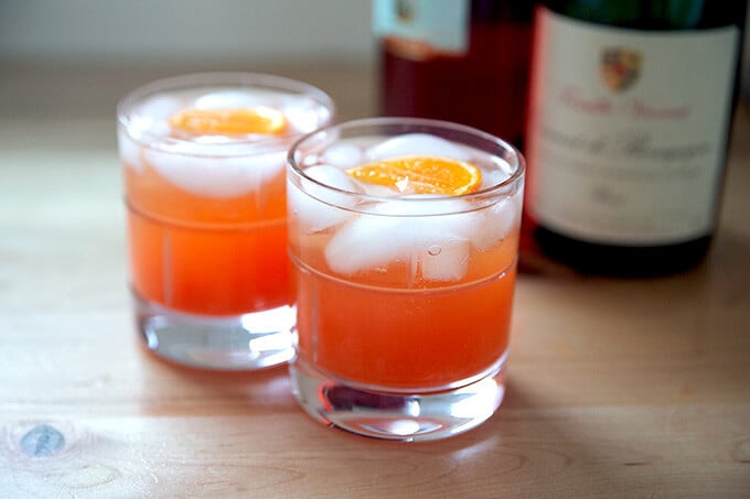 Two glasses of a Tangerine spritz.