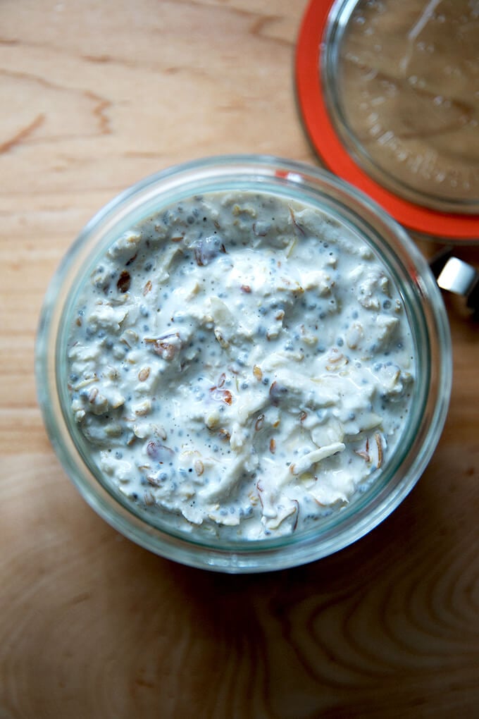 A jar of overnight Bircher muesli.