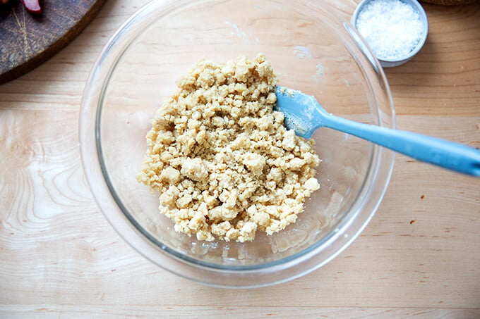 Just-mixed crumb topping.