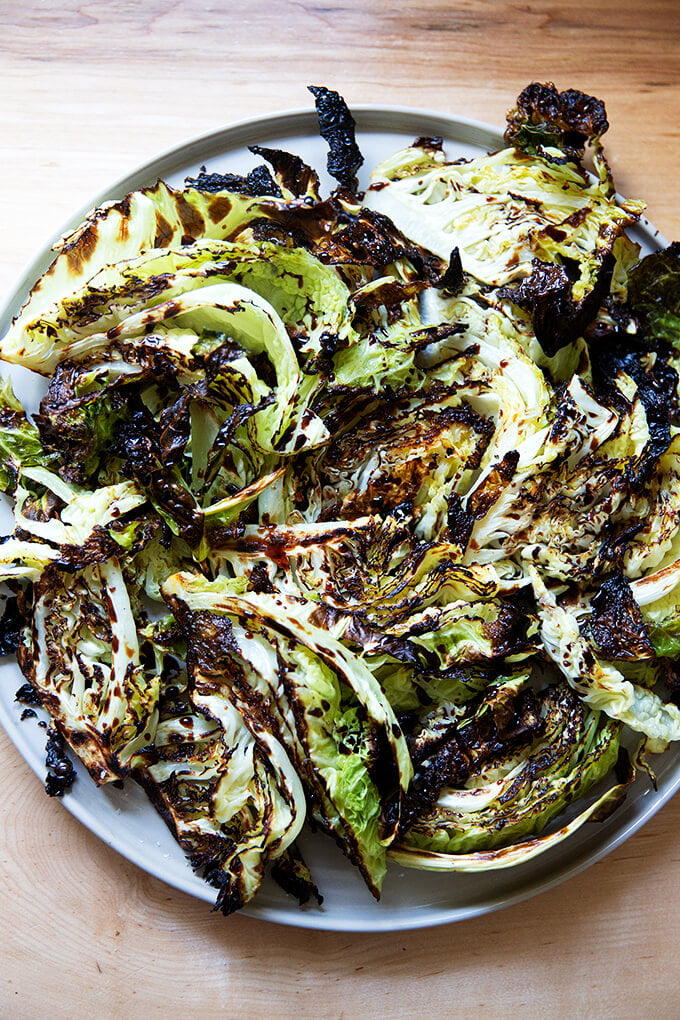 Roasted cabbage on a platter.