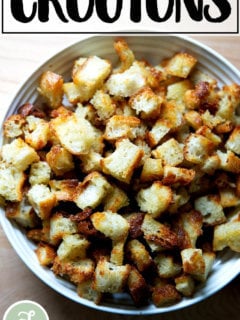 A bowl of olive oil croutons.