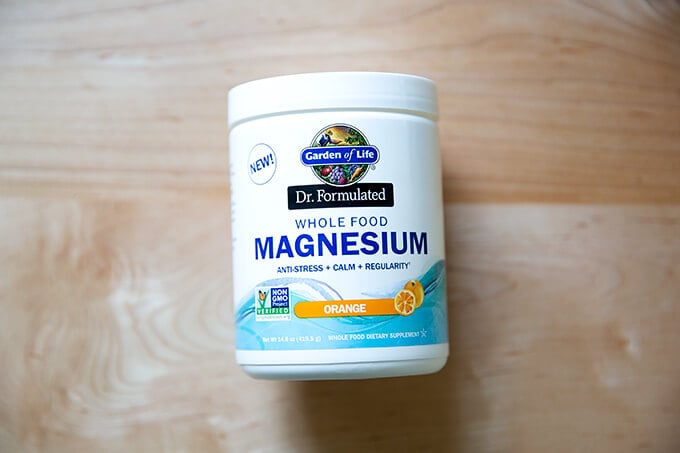 A tub of Garden of Life magnesium.