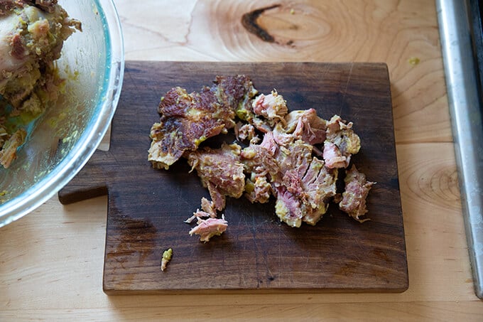 Ham on a cutting board.