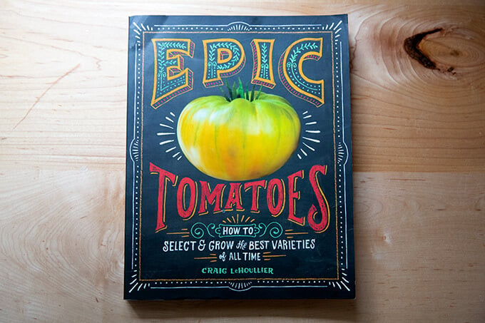 Epic Tomatoes, a book, on a counter.