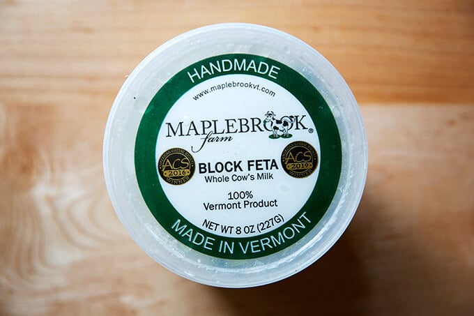 A tub of Maplebrook Farm feta from Vermont.