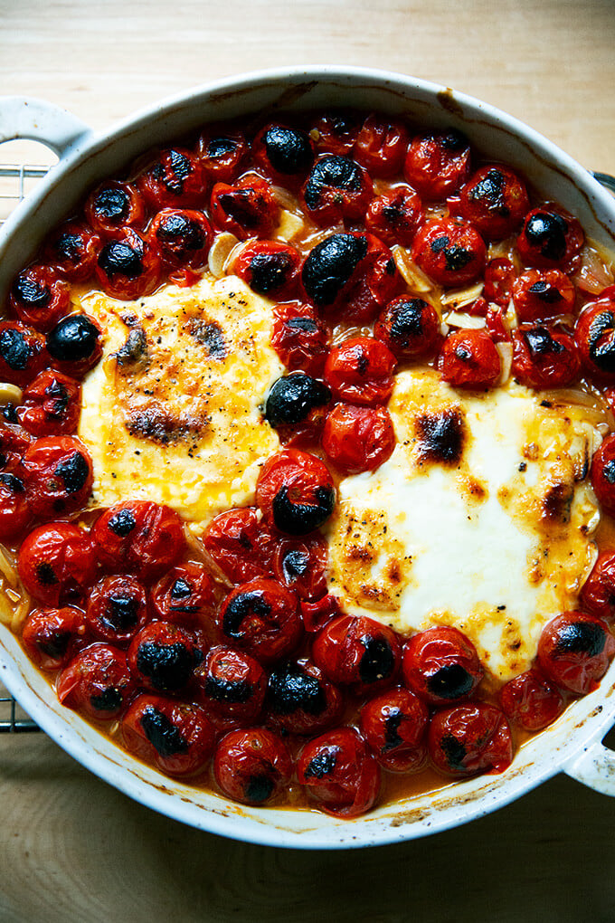 Broiled tomatoes and feta just out of the oven.