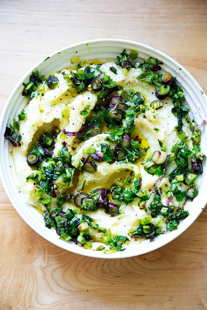 Simple by Ottolenghi and mashed potatoes with herb oil