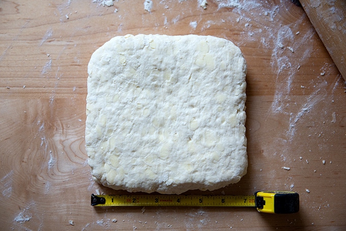 A square of biscuit dough.