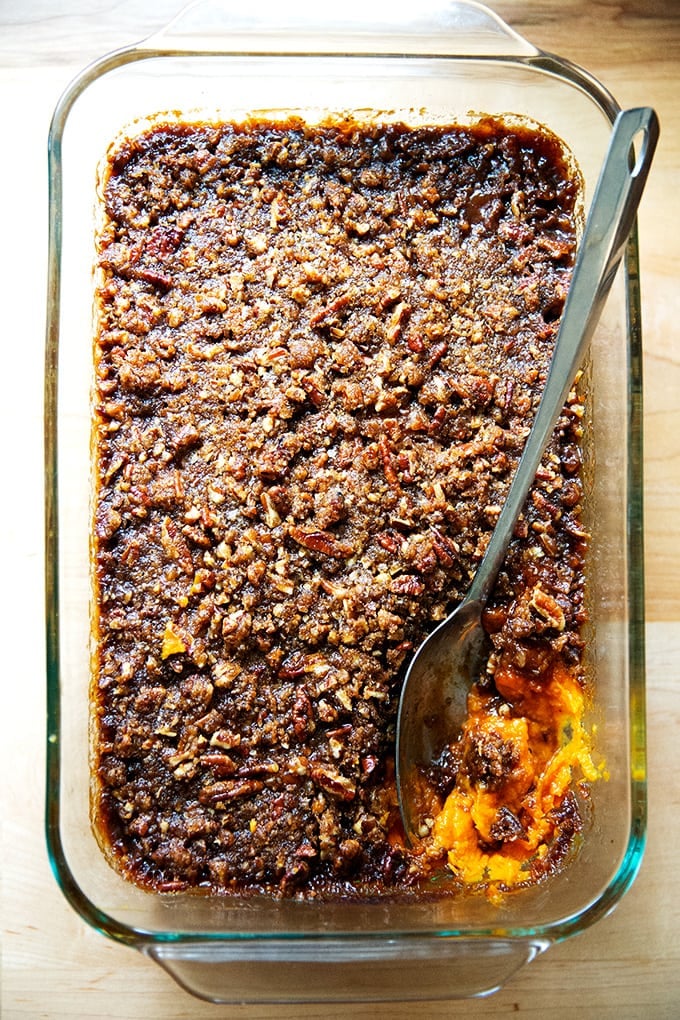 Just-baked sweet potato casserole. 