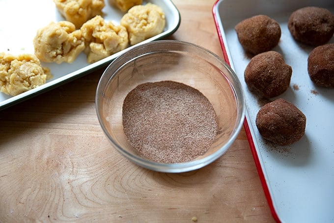 A bowl of cinnamon and sugar.