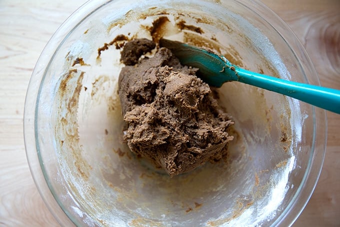 Cookie dough all mixed in a large bowl.