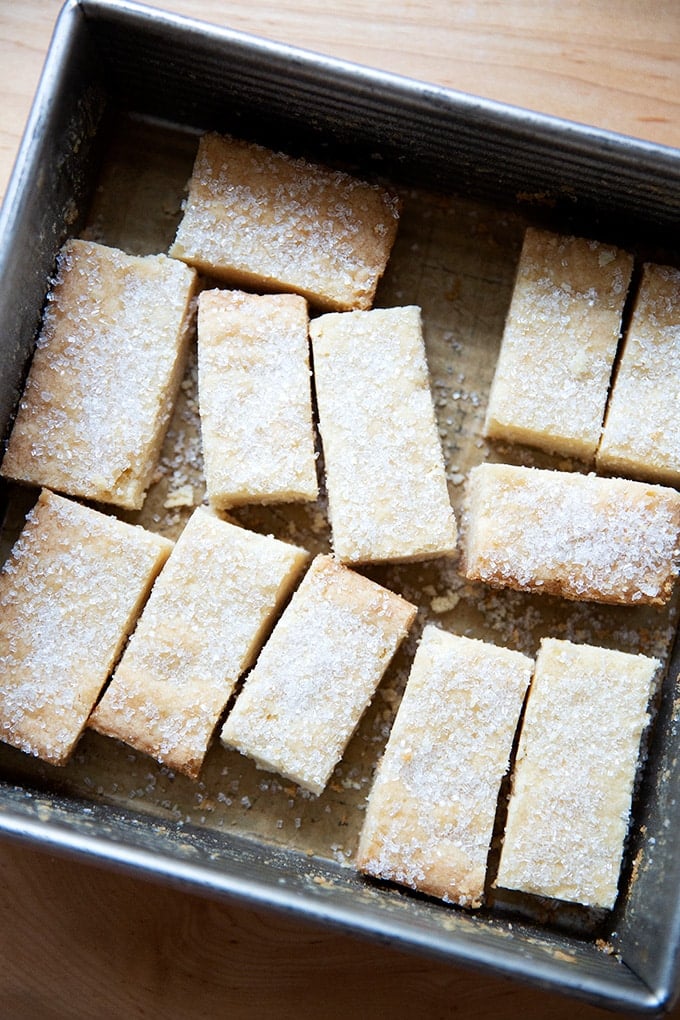 Cut shortbread in pan.