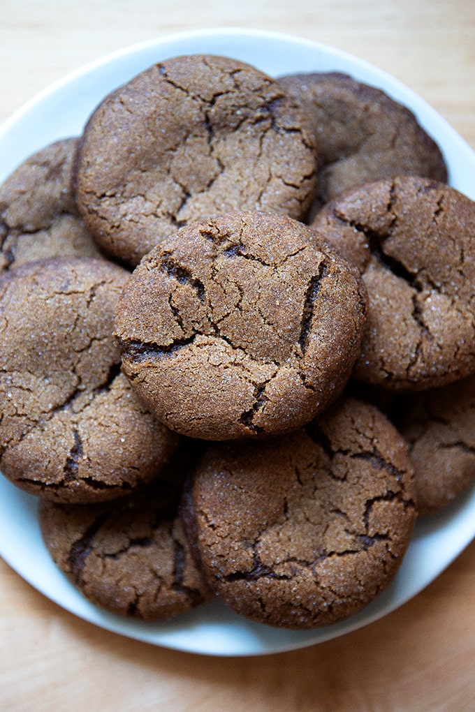 A plate of soft and chewy molasses cookies.